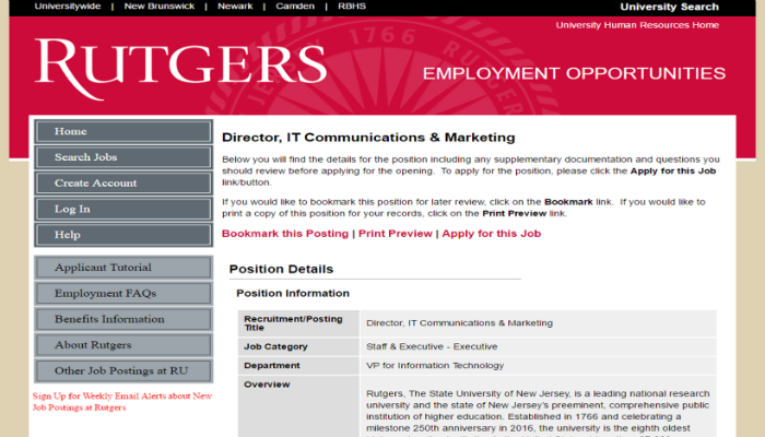 Example Job Desription for Director of IT Communications & Marketing @RutgersU